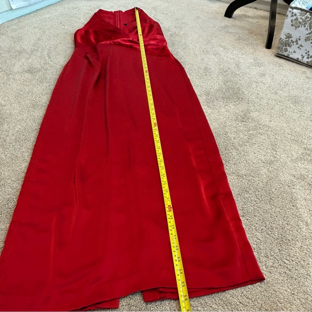 Lauren Ralph Lauren Red Sleeveless Pleated Satin Charmeuse Halter Maxi Gown 10 - Picture 10 of 17